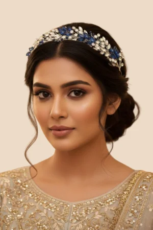 Accessozone Blue & Silver Crystal Bridal Hairband – Premium Wedding Hair Accessory