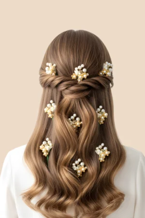 AccessoZone Golden Pearl Cluster Hair Pins – Pack of 10