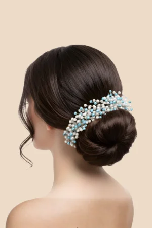 Accessozone Blue Light Pearl Bridal Hair Vine for Women & Girls